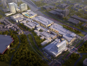 Aerial view render of Legacy West development