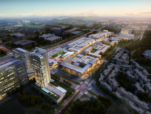 Bird's-eye view of developing West Legacy area of Plano