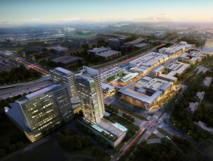 Aerial shot of Legacy west at night