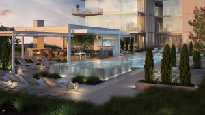 Windrose Tower amenity deck at dusk