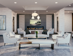Windrose Tower Luxury Amenities - Living Space with Fireplace