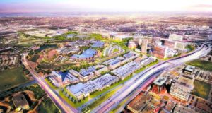 Aerial view of the Legacy West development in Plano, TX